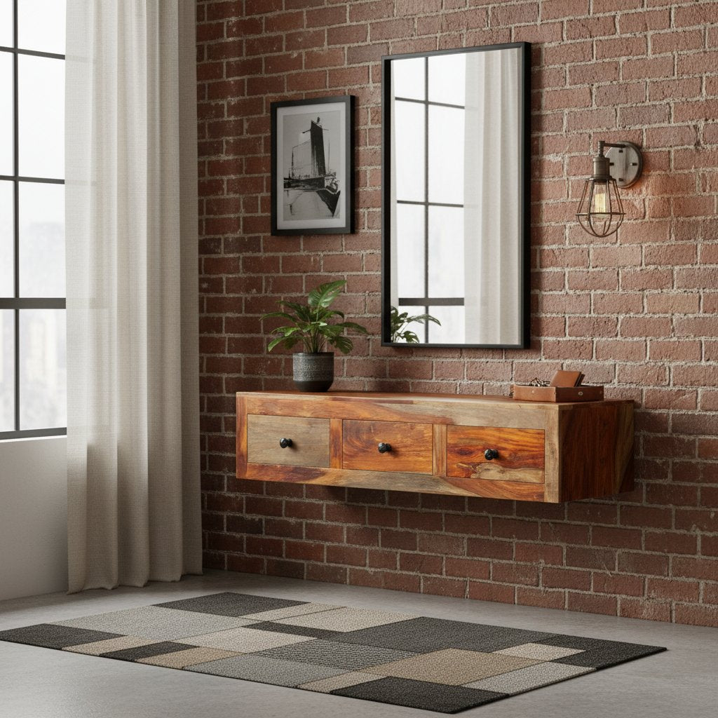 Console Murale en Bois Massif avec Tiroirs