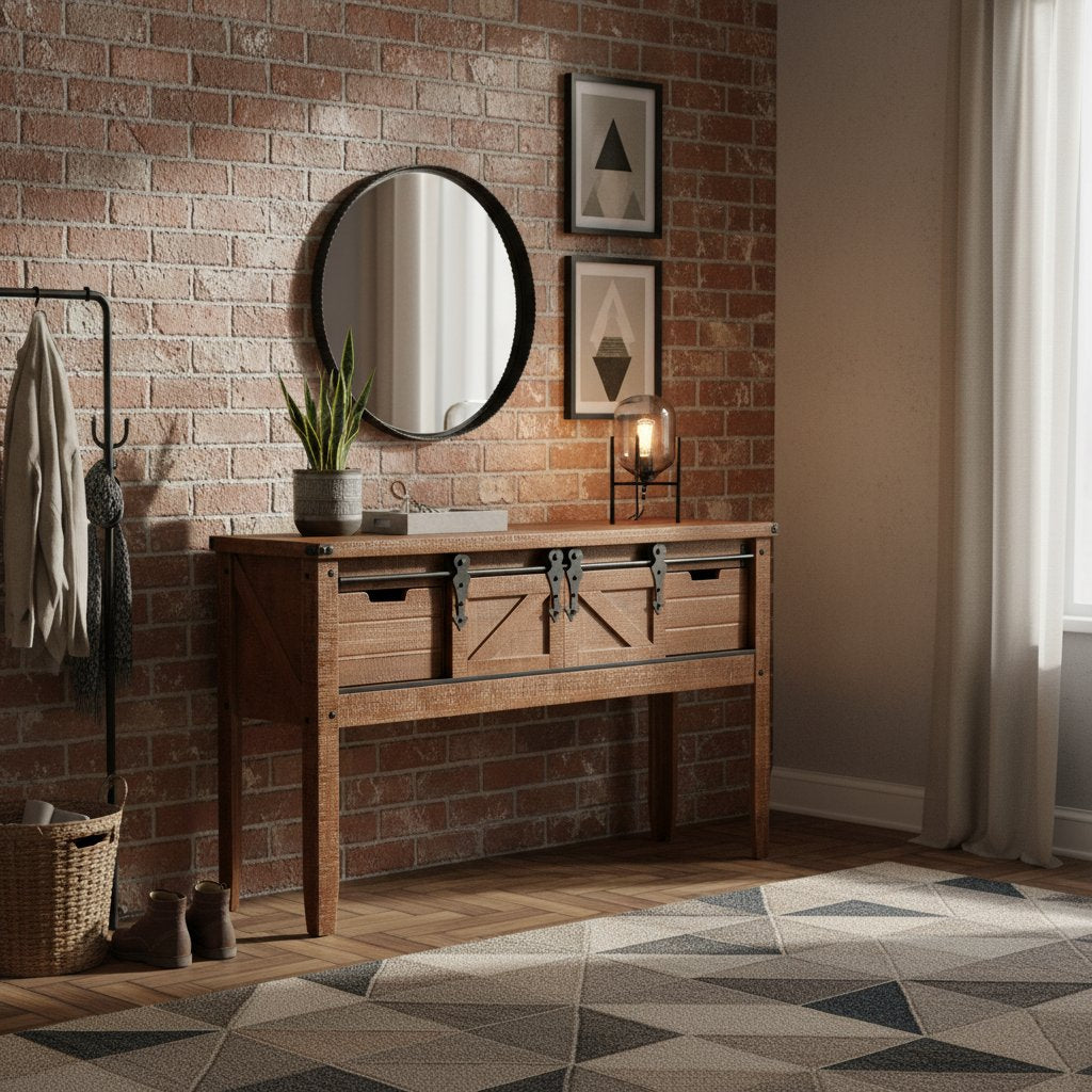 Console en Bois Ancien au Design Industriel