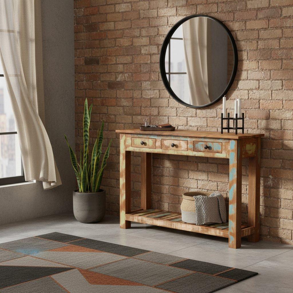 Console en Bois Brut de Récupération