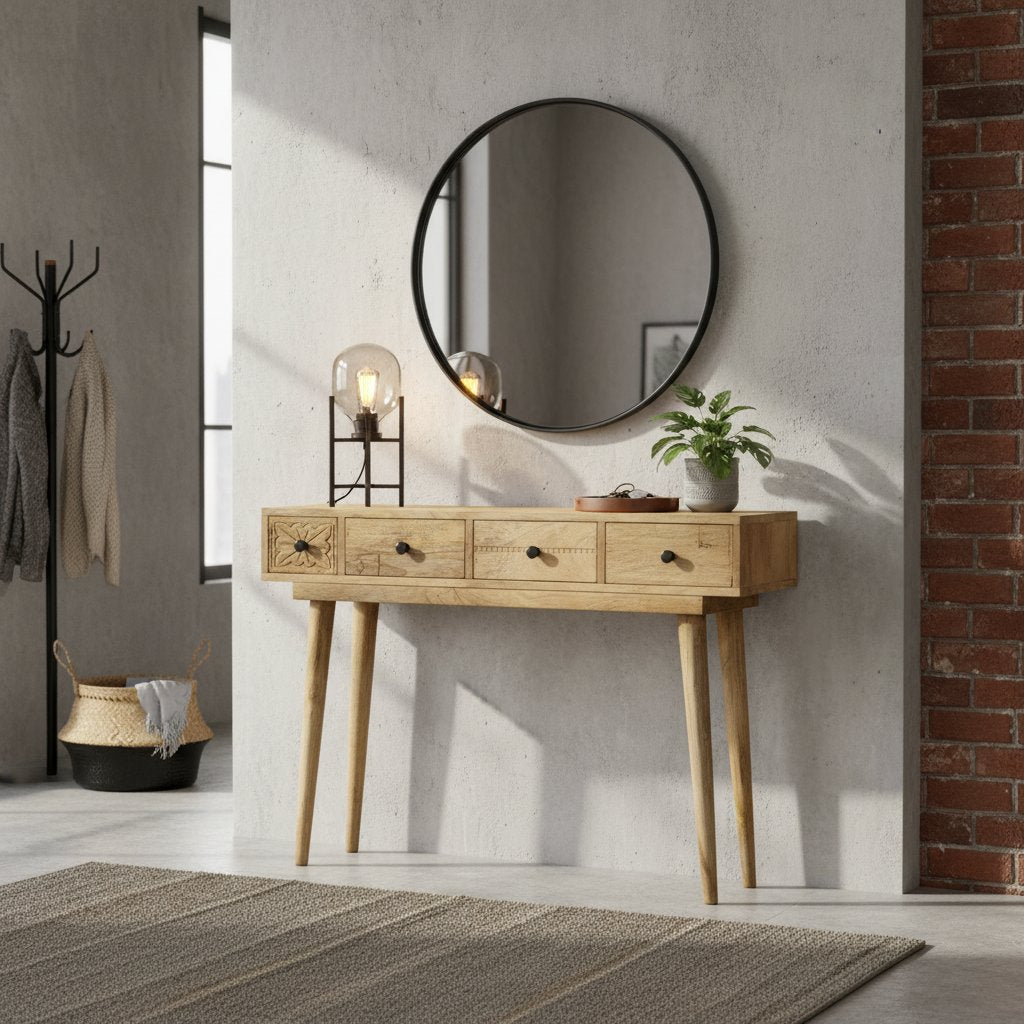 Console en Bois Clair au Style Industriel