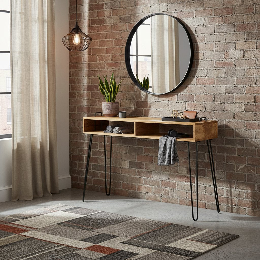 Console en Bois Massif et Métal Industriel