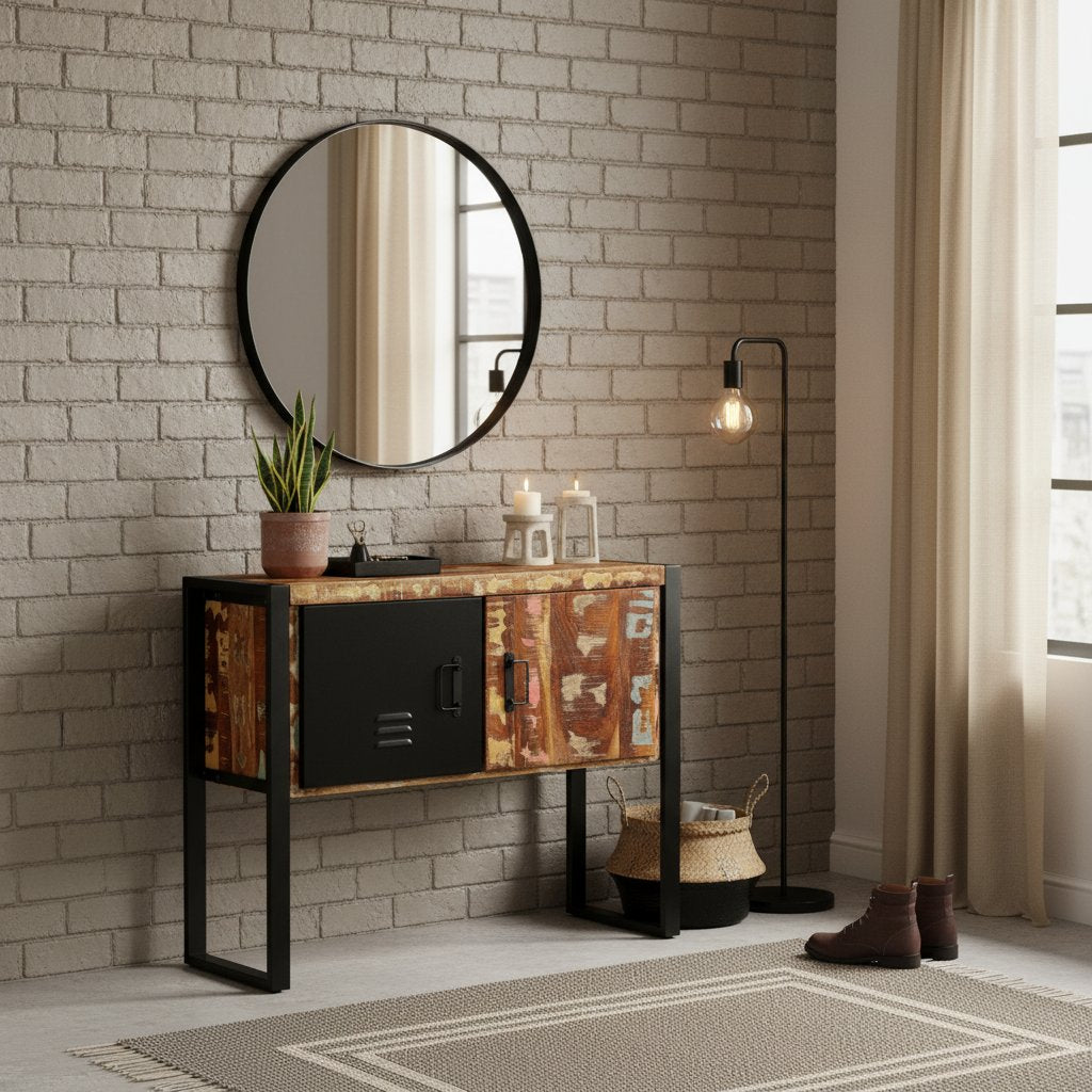 Console en Bois Massif et Pieds en Métal