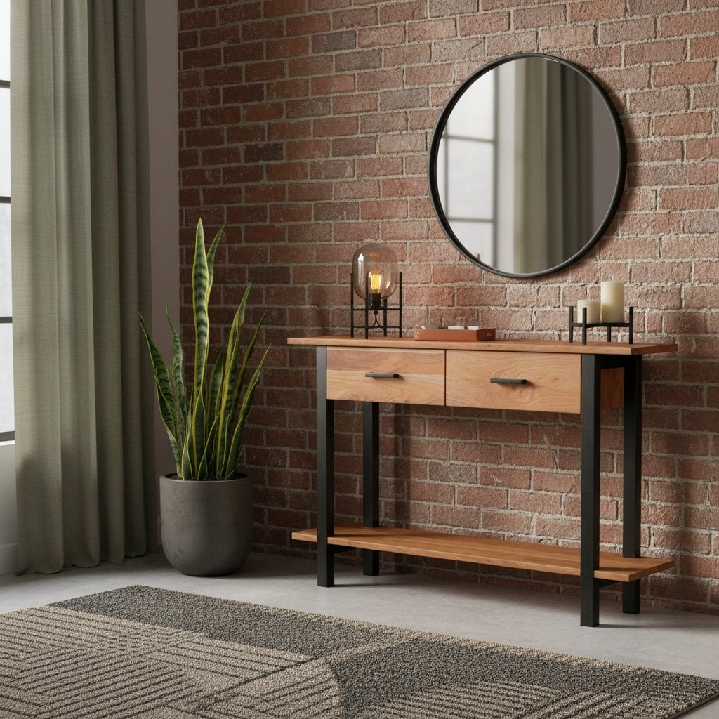 Console en Bois d'Acacia au Style Industriel