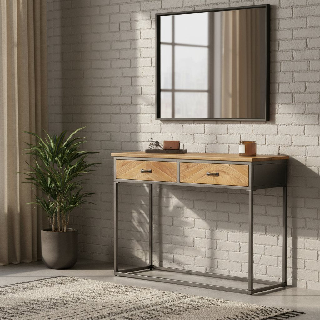 Console en Bois d'Acacia avec Rangement