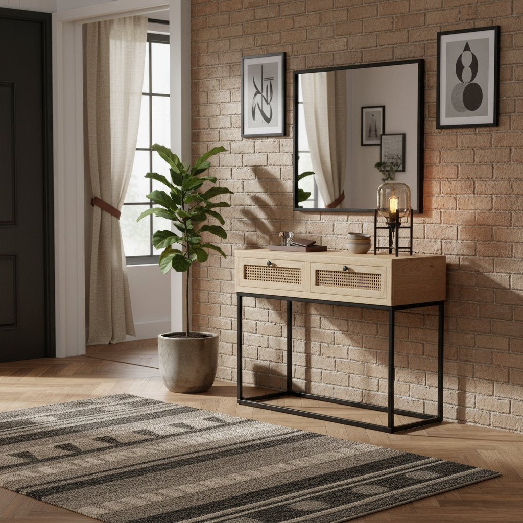 Console en Bois de Manguier et Canne Naturelle