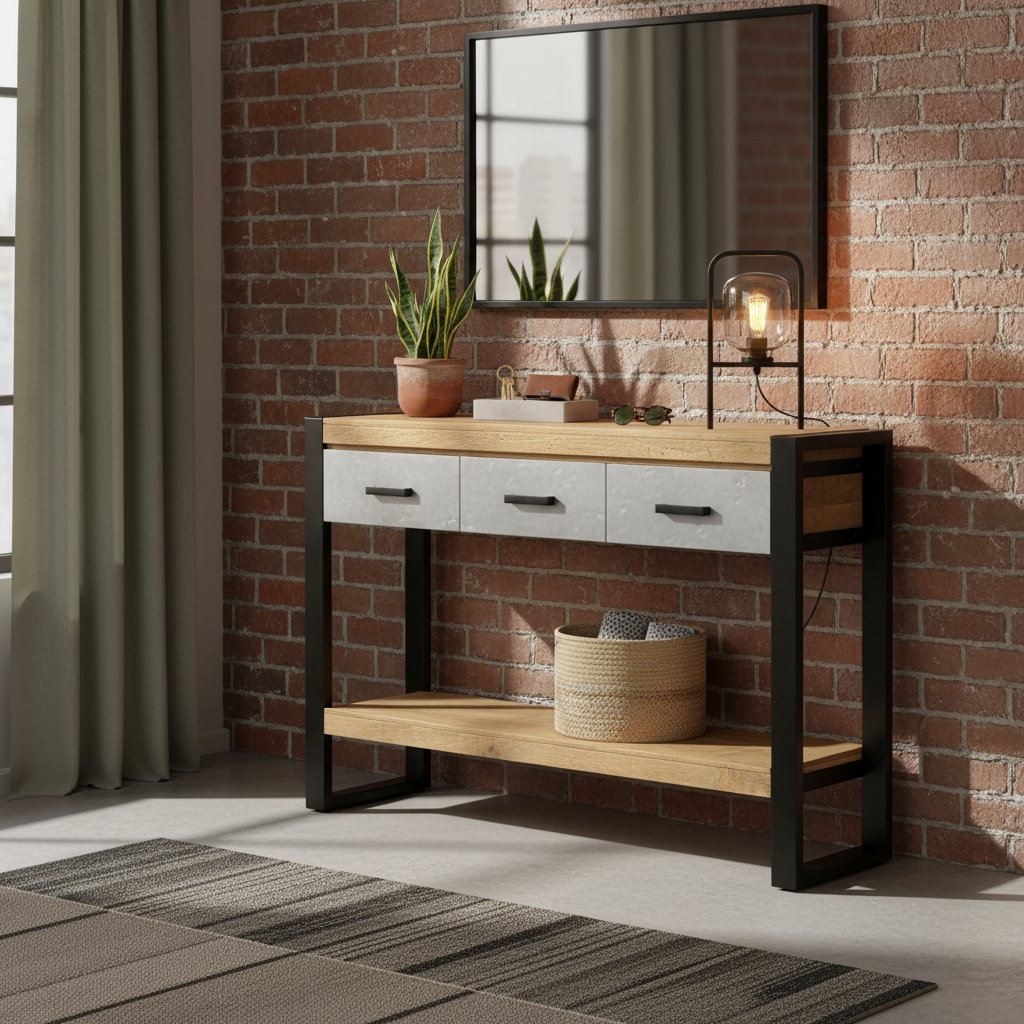 Console en Bois de Manguier et Fer Industriel