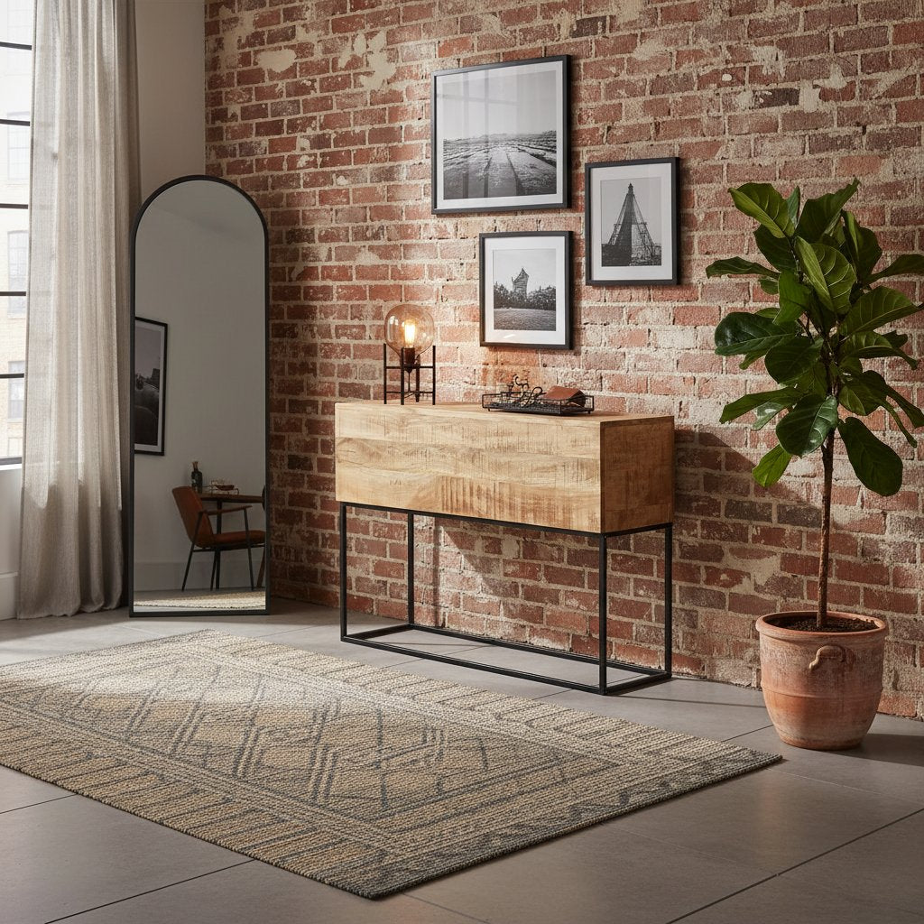 Console en Bois de Manguier et Métal Noir