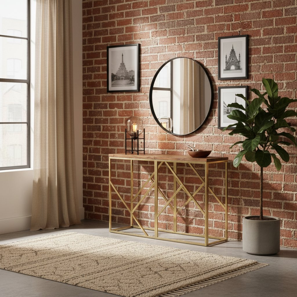 Console en Métal Doré et Bois de Mélèze