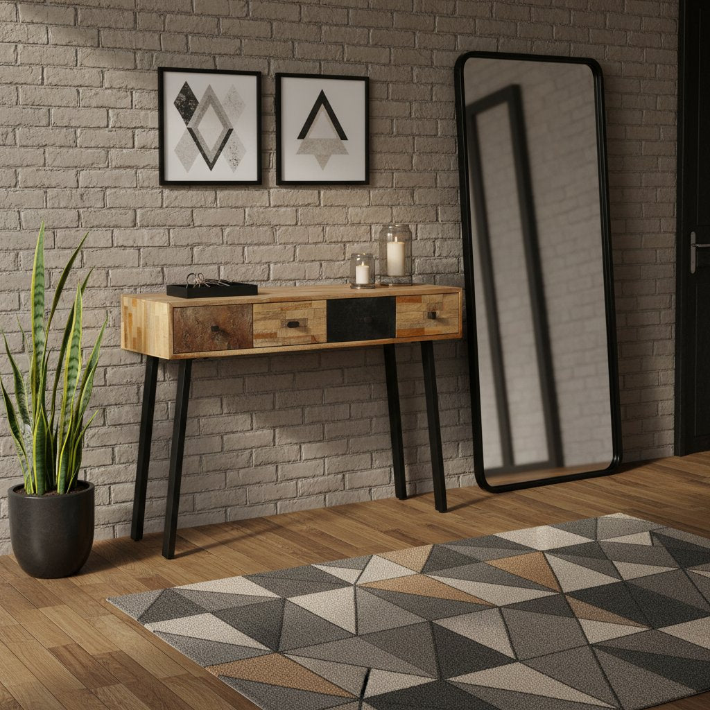 Console en Teck Bois Recyclé avec Tiroirs