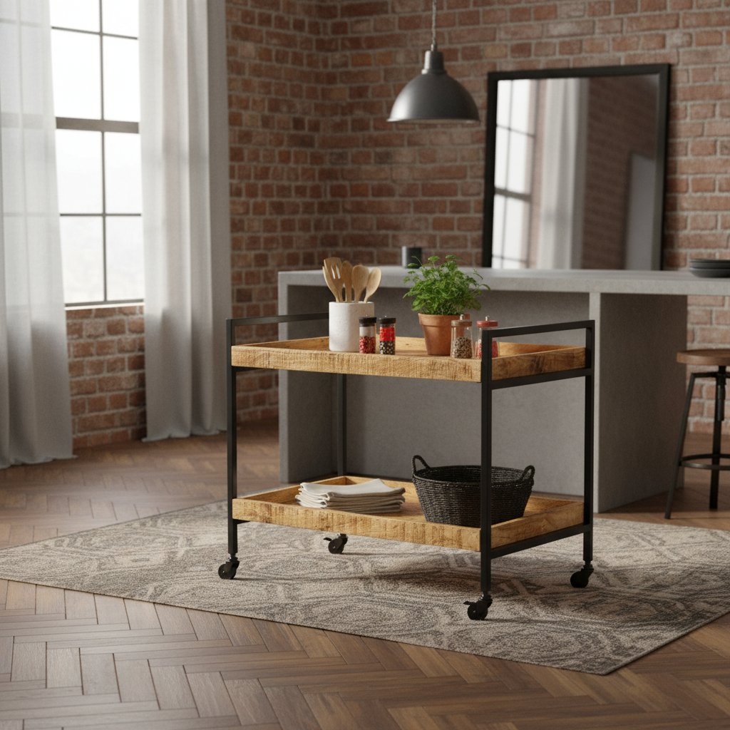 Desserte de Cuisine Industrielle en Bois de Manguier