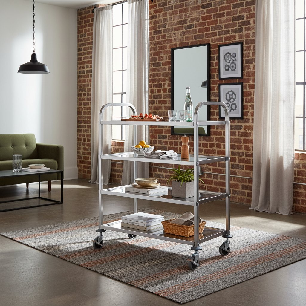 Desserte de Cuisine Industrielle en Métal et Roulettes