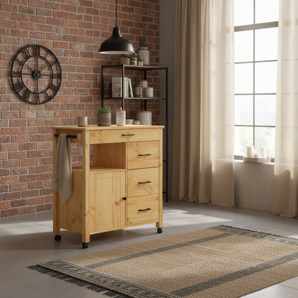 Desserte de Cuisine en Bois Style Industriel