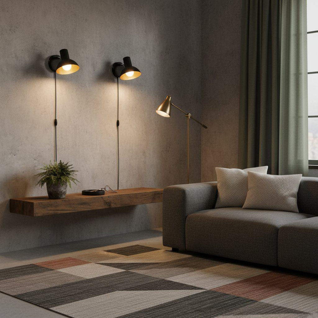 Double Applique Murale Industrielle Noire et Dorée