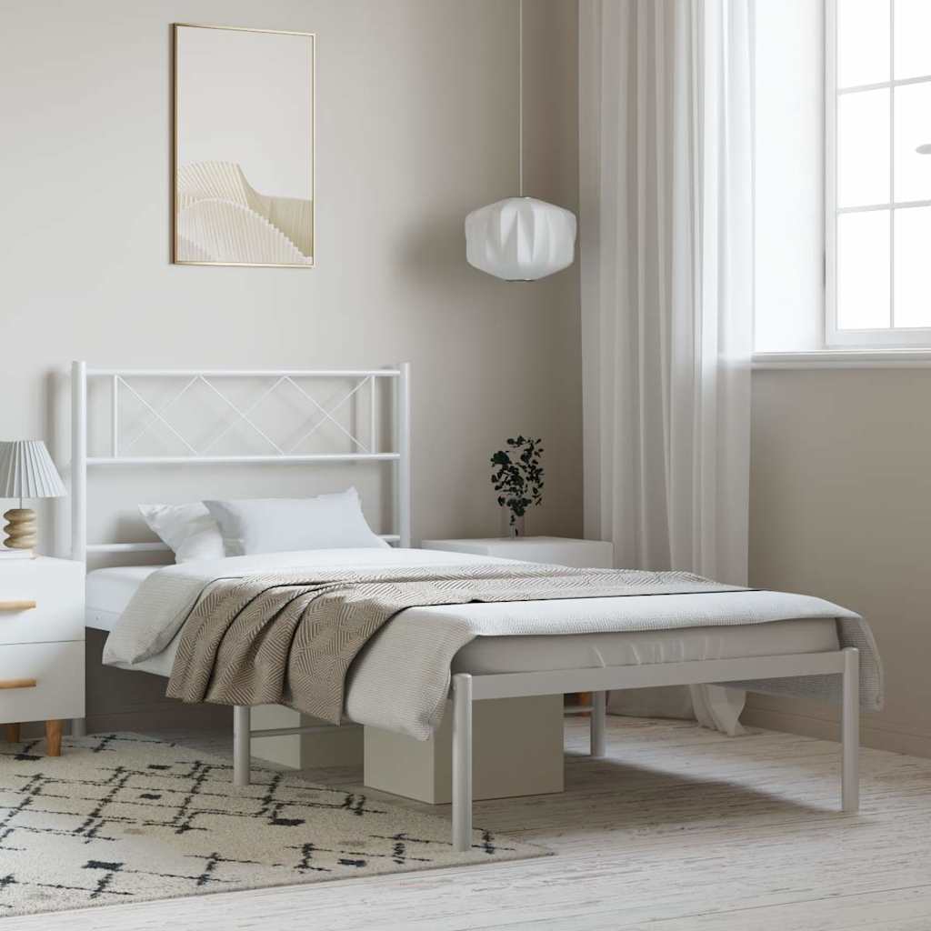 Élégant Lit Métallique 140X190 Blanc-Blanc-avec tête de lit-100 x 190 cm-La-Fabrique-Industrielle