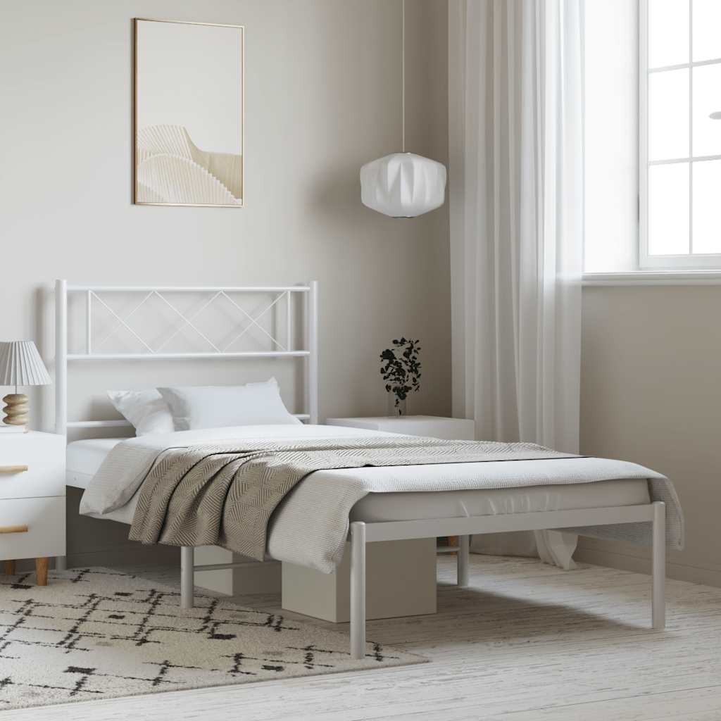 Élégant Lit Métallique 140X190 Blanc-Blanc-avec tête de lit-100 x 200 cm-La-Fabrique-Industrielle