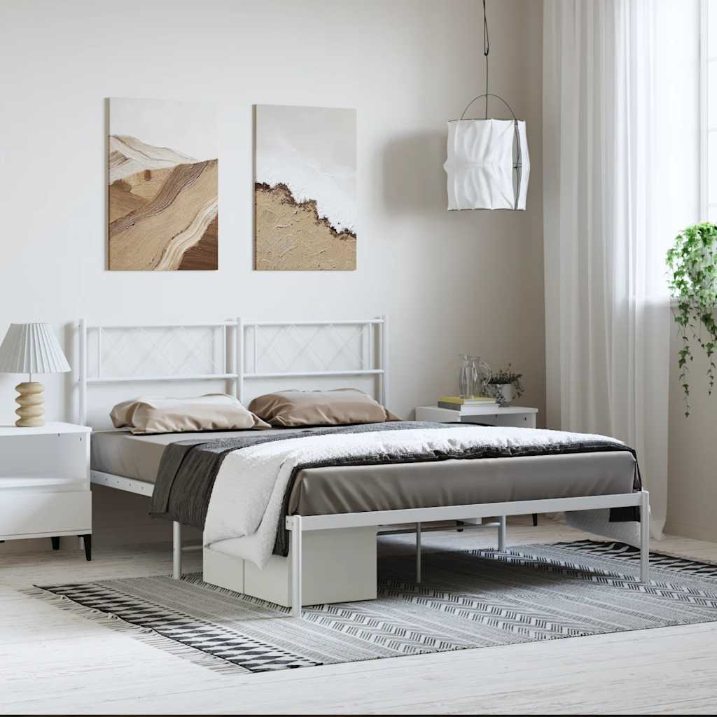 Élégant Lit Métallique 140X190 Blanc-Blanc-avec tête de lit-135 x 190 cm-La-Fabrique-Industrielle