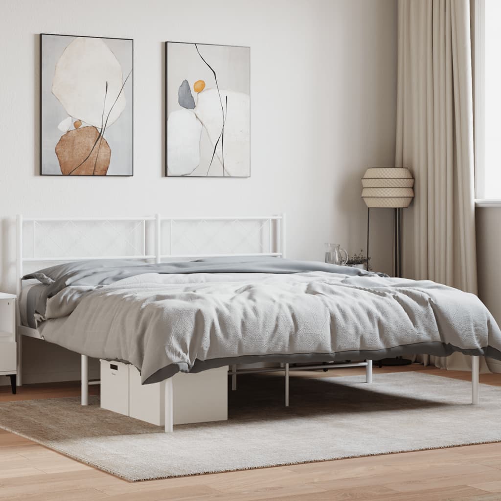 Élégant Lit Métallique 140X190 Blanc-Blanc-avec tête de lit-140 x 200 cm-La-Fabrique-Industrielle