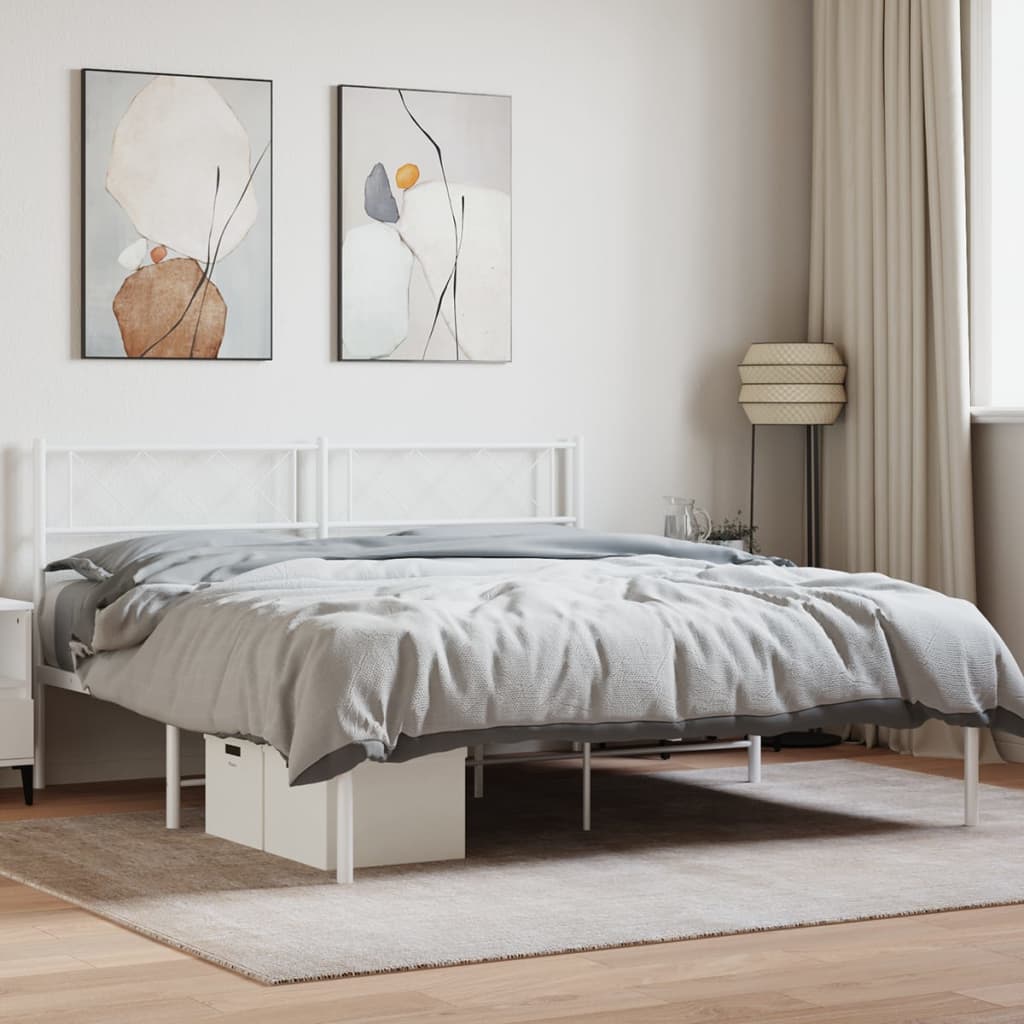 Élégant Lit Métallique 140X190 Blanc-Blanc-avec tête de lit-160 x 200 cm-La-Fabrique-Industrielle