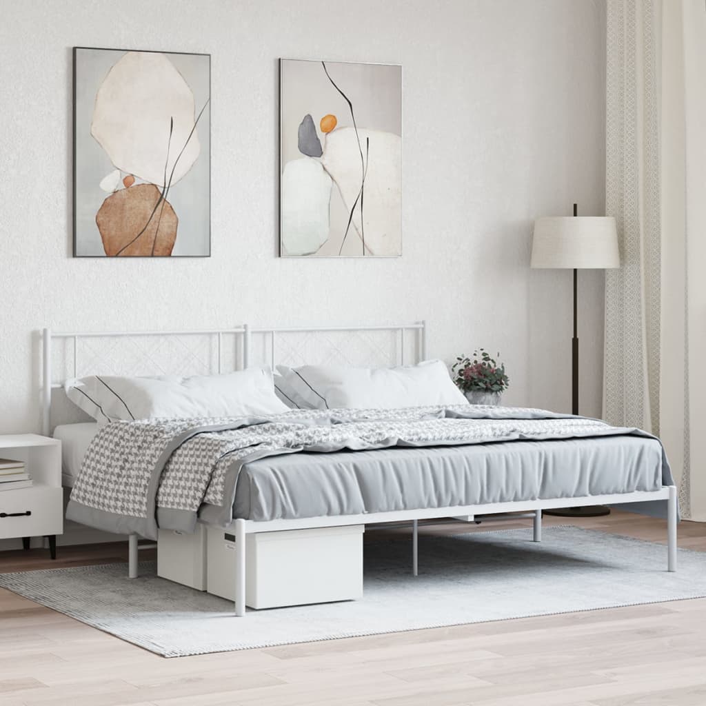 Élégant Lit Métallique 140X190 Blanc-Blanc-avec tête de lit-200 x 200 cm-La-Fabrique-Industrielle