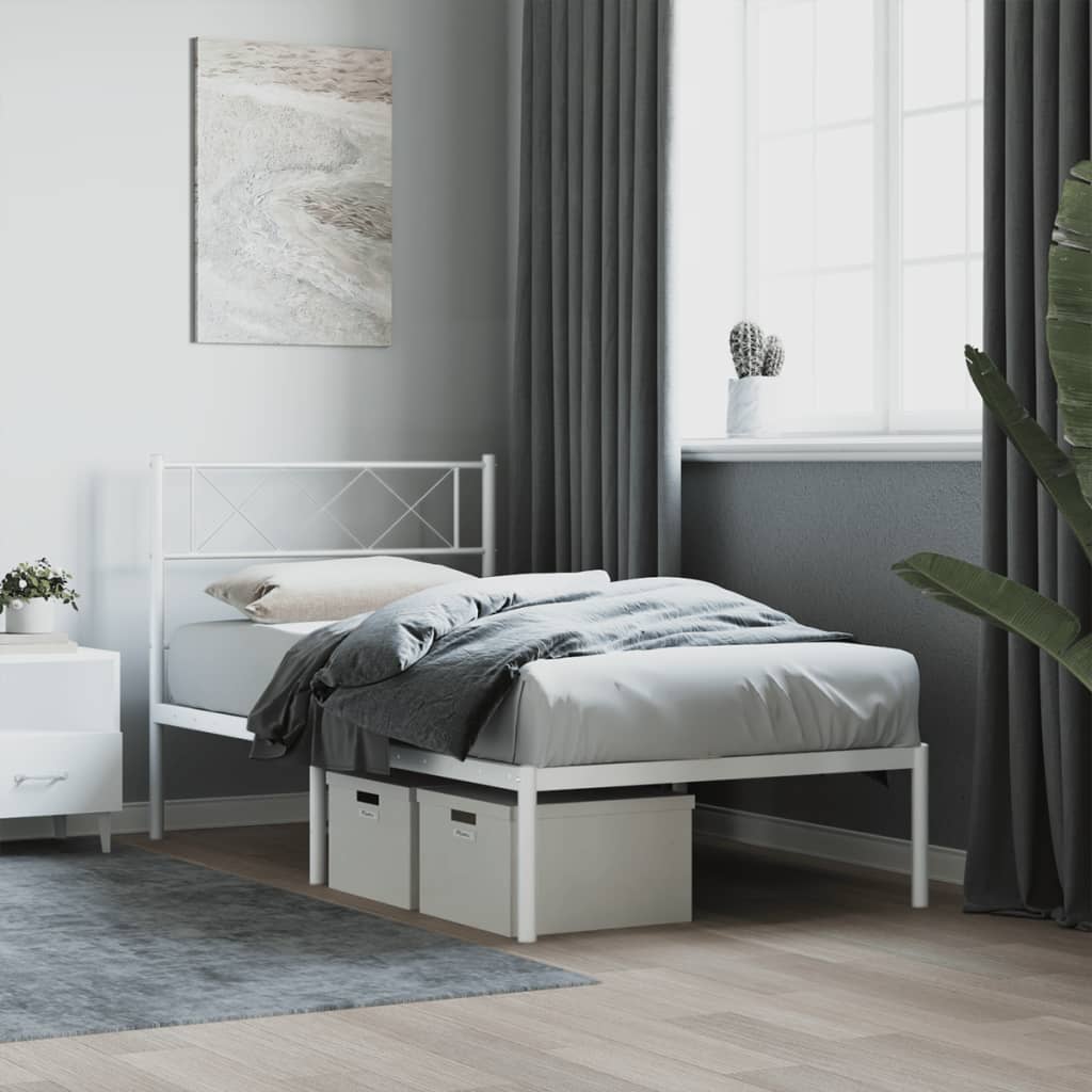 Élégant Lit Métallique 140X190 Blanc-Blanc-avec tête de lit-80 x 200 cm-La-Fabrique-Industrielle