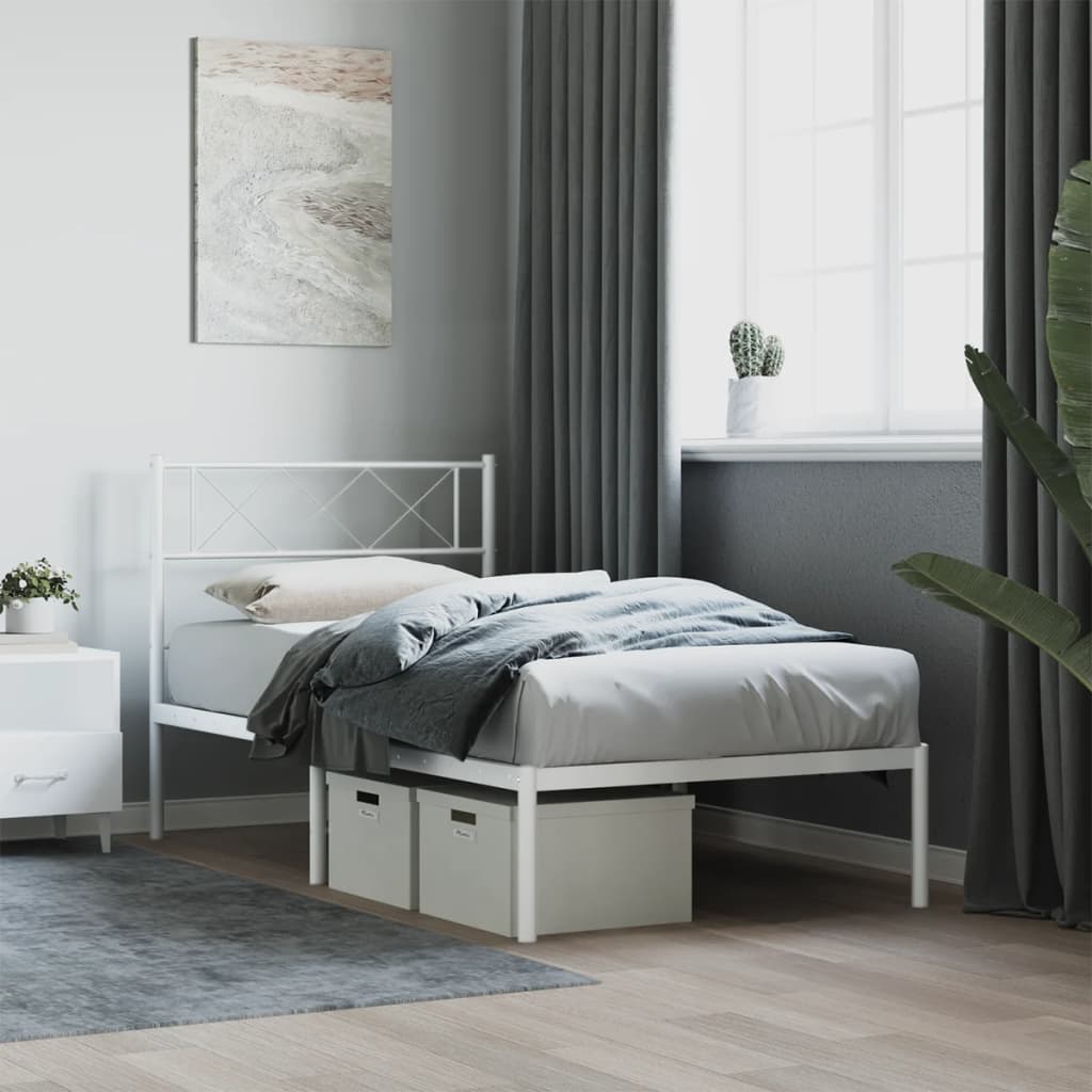 Élégant Lit Métallique 140X190 Blanc-Blanc-avec tête de lit-90 x 190 cm-La-Fabrique-Industrielle