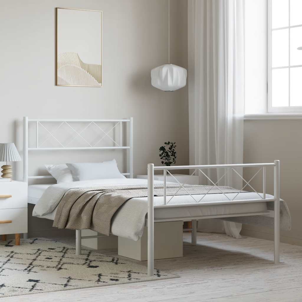 Élégant Lit Métallique 140X190 Blanc-Blanc-avec tête de lit et pied de lit-100 x 190 cm-La-Fabrique-Industrielle