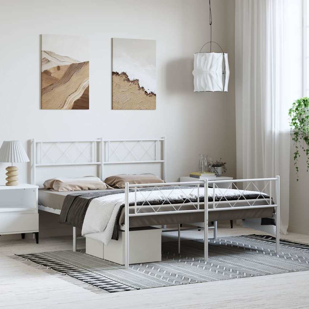 Élégant Lit Métallique 140X190 Blanc-Blanc-avec tête de lit et pied de lit-135 x 190 cm-La-Fabrique-Industrielle