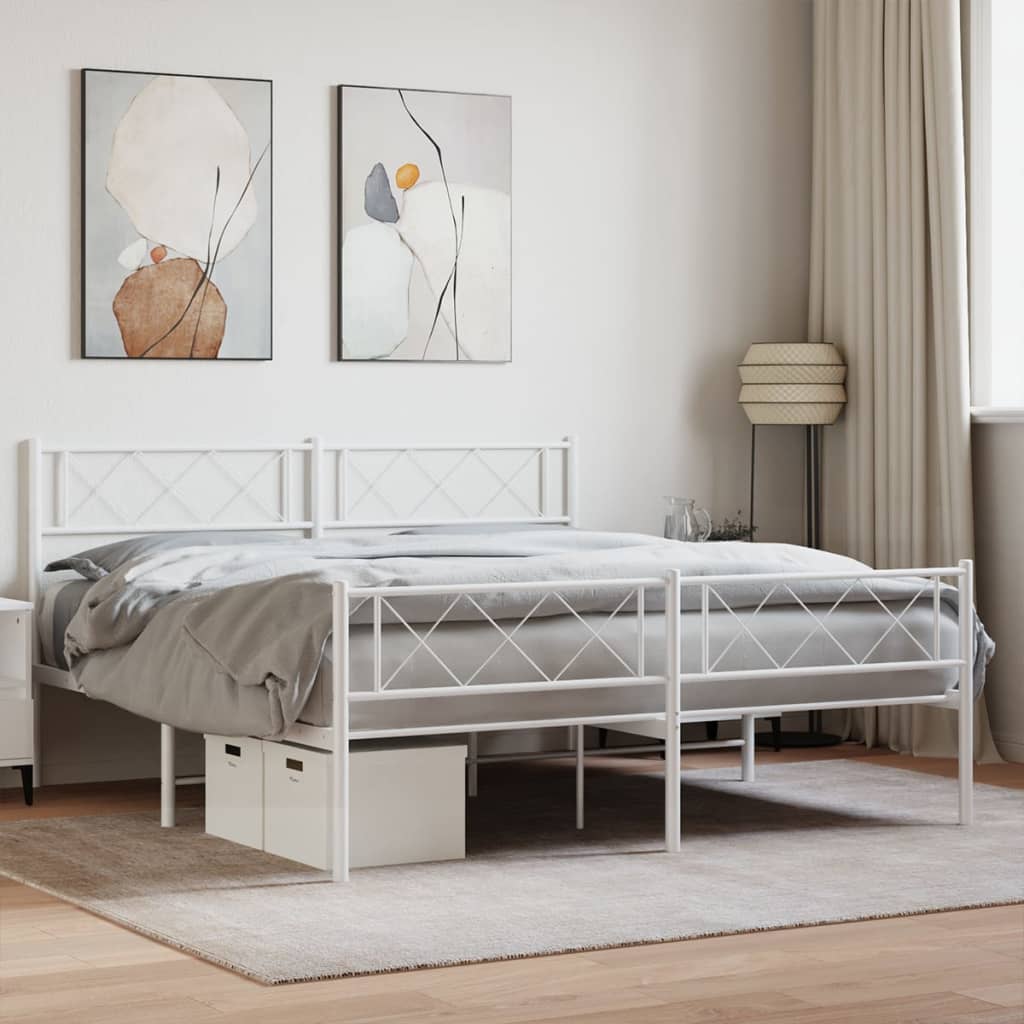 Élégant Lit Métallique 140X190 Blanc-Blanc-avec tête de lit et pied de lit-140 x 190 cm-La-Fabrique-Industrielle