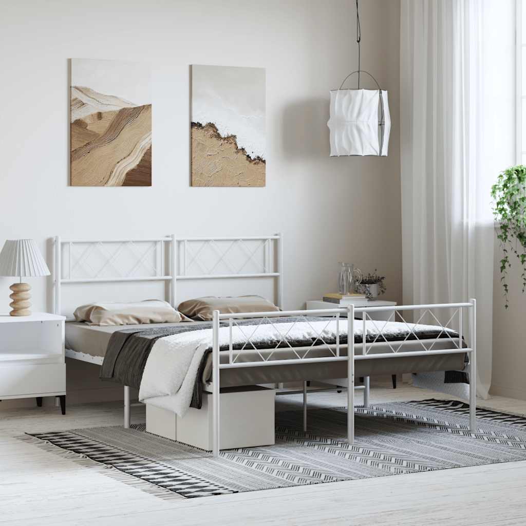 Élégant Lit Métallique 140X190 Blanc-Blanc-avec tête de lit et pied de lit-150 x 200 cm-La-Fabrique-Industrielle