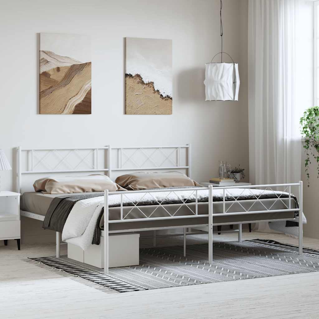 Élégant Lit Métallique 140X190 Blanc-Blanc-avec tête de lit et pied de lit-183 x 213 cm-La-Fabrique-Industrielle