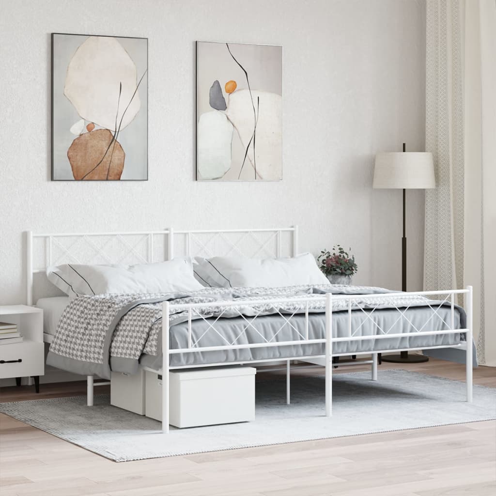 Élégant Lit Métallique 140X190 Blanc-Blanc-avec tête de lit et pied de lit-200 x 200 cm-La-Fabrique-Industrielle
