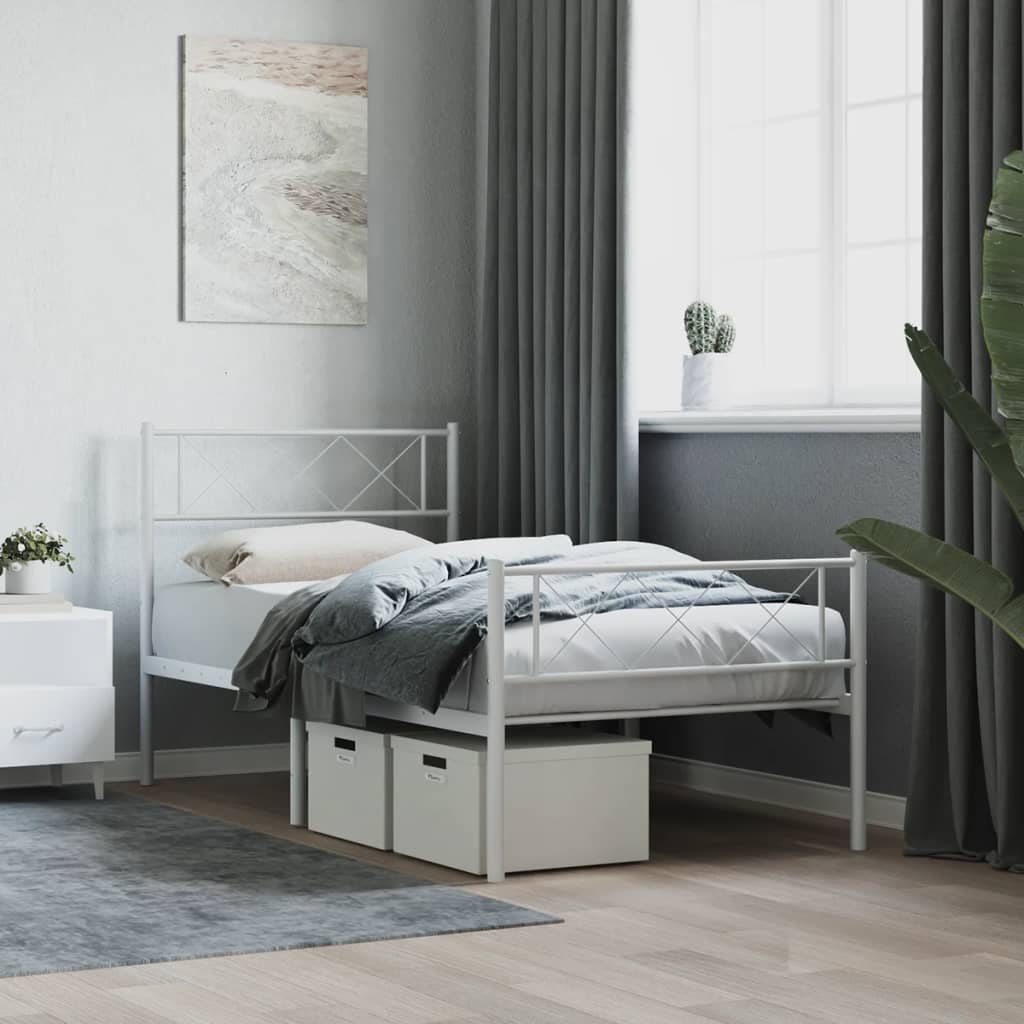 Élégant Lit Métallique 140X190 Blanc-Blanc-avec tête de lit et pied de lit-80 x 200 cm-La-Fabrique-Industrielle