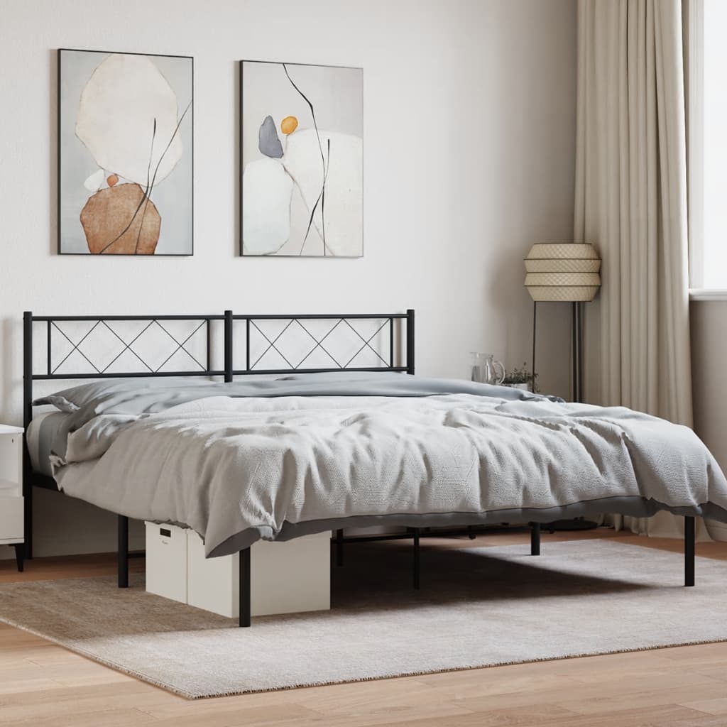 Élégant Lit Métallique 140X190 Blanc-Noir-avec tête de lit-120 x 190 cm-La-Fabrique-Industrielle