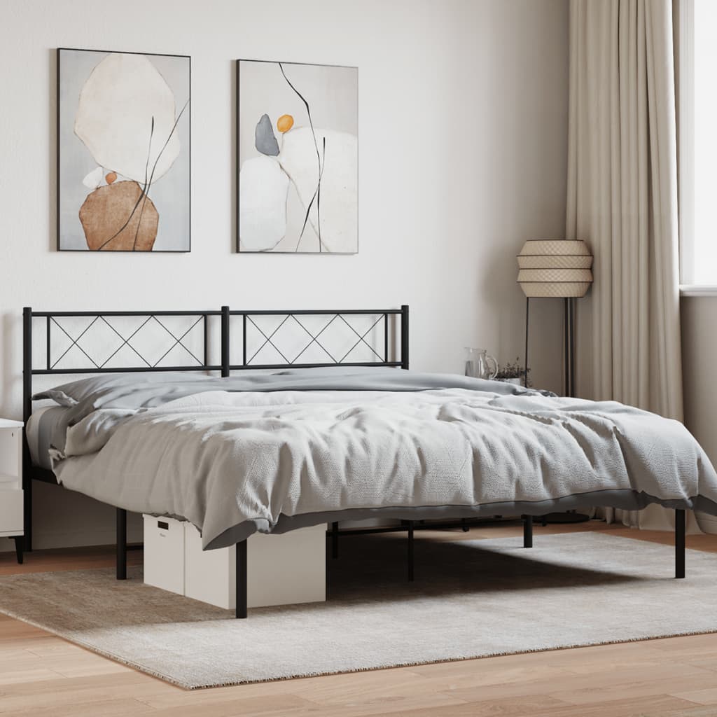 Élégant Lit Métallique 140X190 Blanc-Noir-avec tête de lit-120 x 200 cm-La-Fabrique-Industrielle