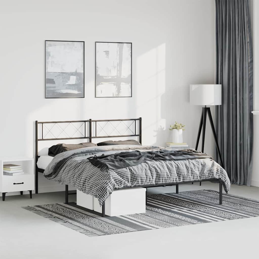 Élégant Lit Métallique 140X190 Blanc-Noir-avec tête de lit-135 x 190 cm-La-Fabrique-Industrielle
