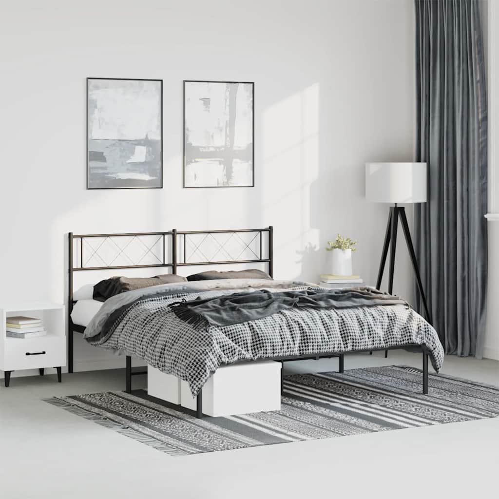 Élégant Lit Métallique 140X190 Blanc-Noir-avec tête de lit-150 x 200 cm-La-Fabrique-Industrielle