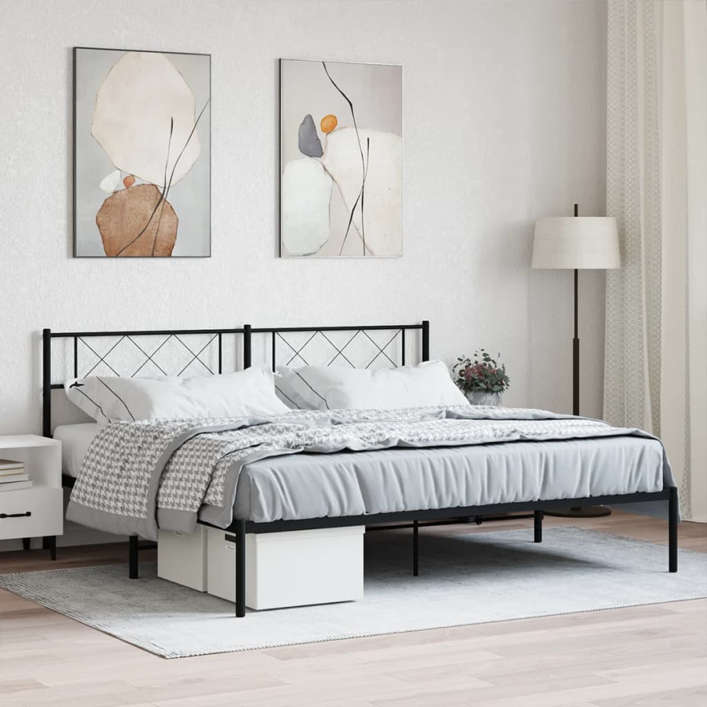 Élégant Lit Métallique 140X190 Blanc-Noir-avec tête de lit-180 x 200 cm-La-Fabrique-Industrielle