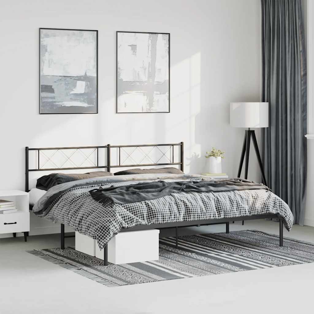 Élégant Lit Métallique 140X190 Blanc-Noir-avec tête de lit-183 x 213 cm-La-Fabrique-Industrielle