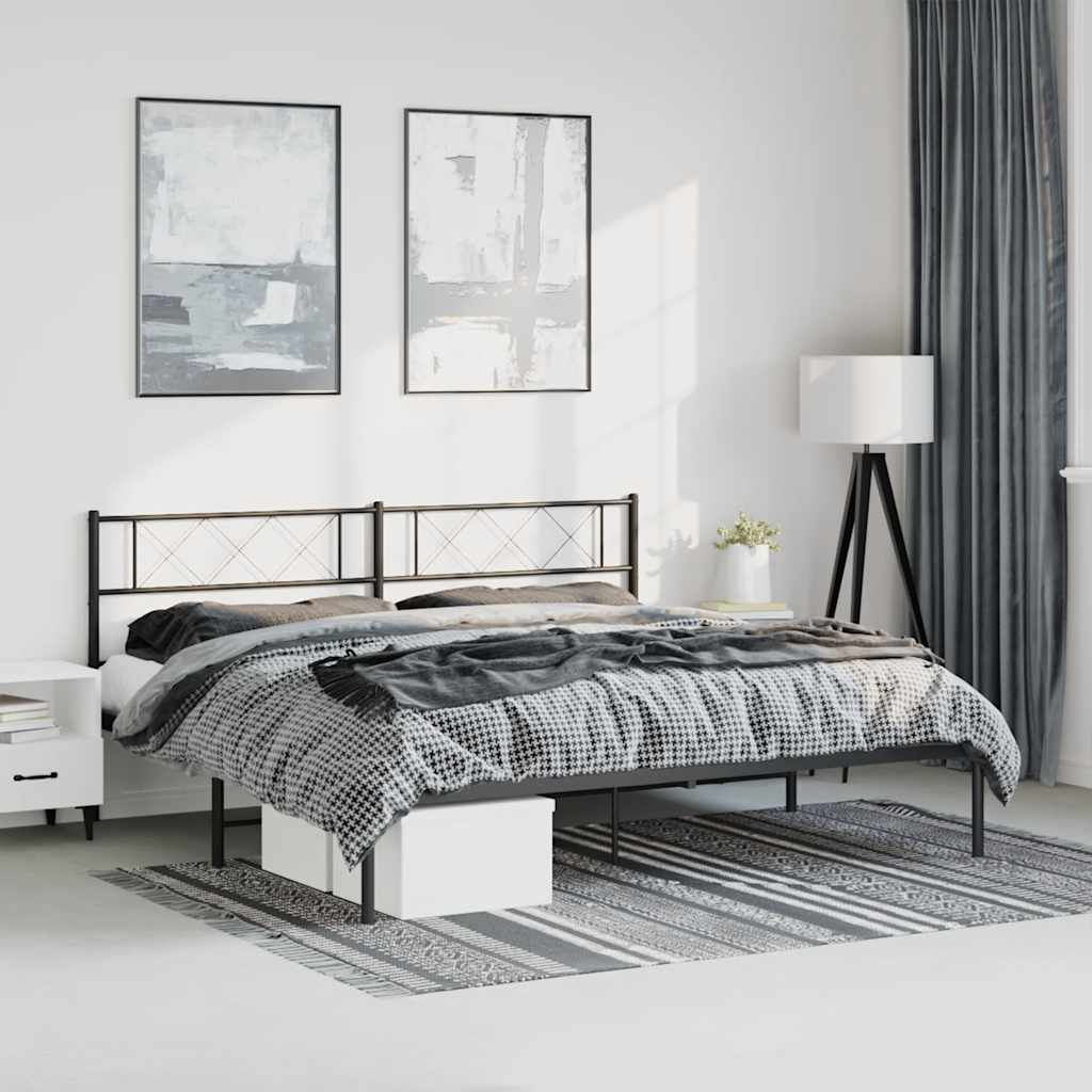 Élégant Lit Métallique 140X190 Blanc-Noir-avec tête de lit-193 x 203 cm-La-Fabrique-Industrielle