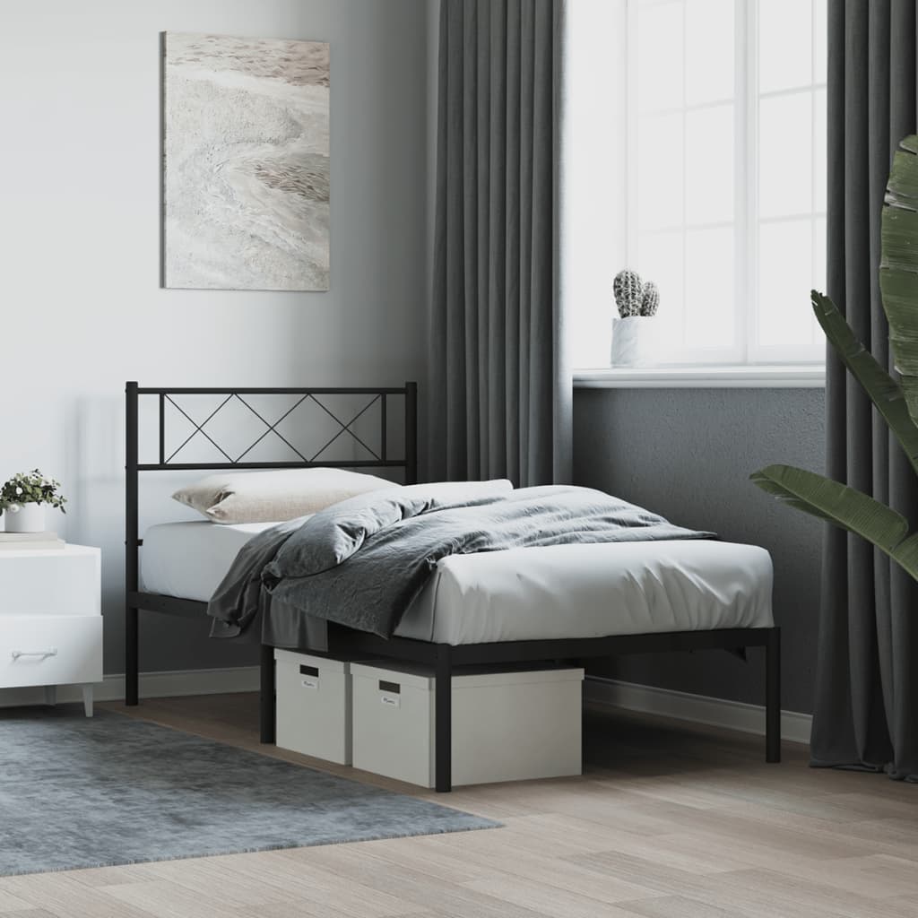Élégant Lit Métallique 140X190 Blanc-Noir-avec tête de lit-75 x 190 cm-La-Fabrique-Industrielle