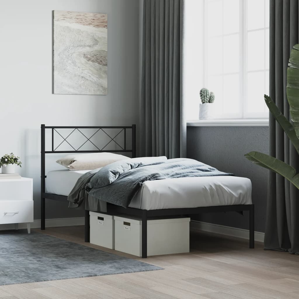 Élégant Lit Métallique 140X190 Blanc-Noir-avec tête de lit-90 x 190 cm-La-Fabrique-Industrielle