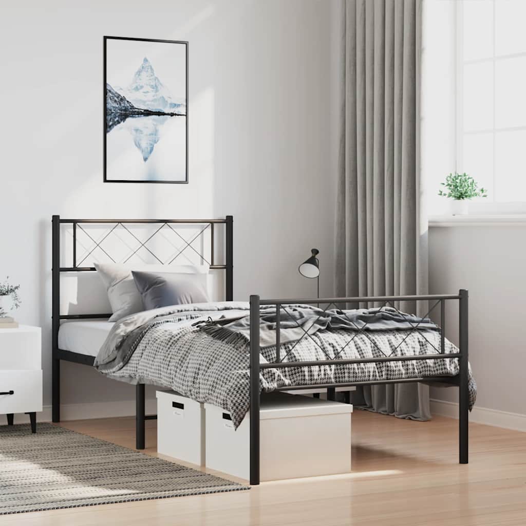 Élégant Lit Métallique 140X190 Blanc-Noir-avec tête de lit et pied de lit-100 x 190 cm-La-Fabrique-Industrielle