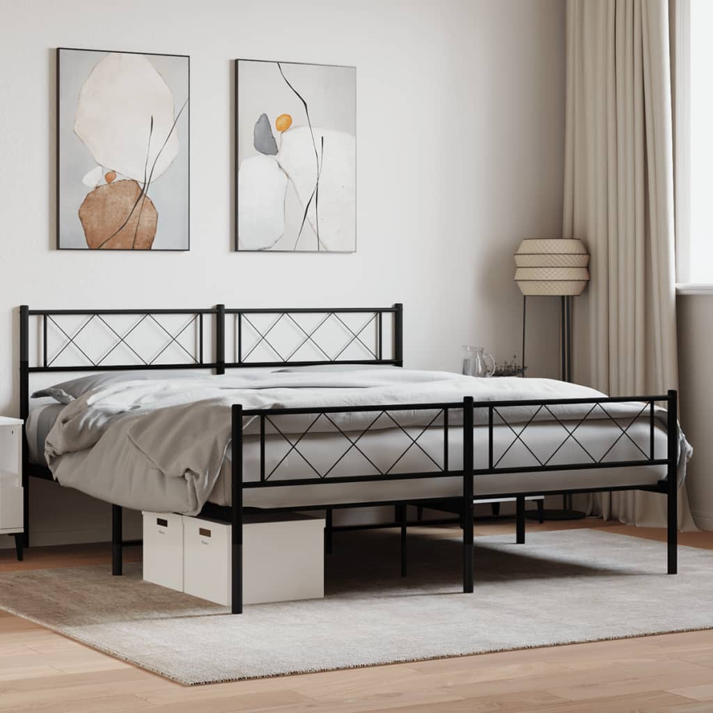 Élégant Lit Métallique 140X190 Blanc-Noir-avec tête de lit et pied de lit-120 x 200 cm-La-Fabrique-Industrielle