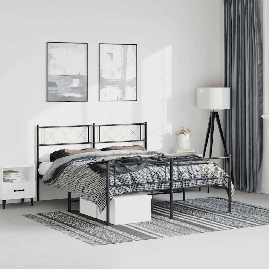 Élégant Lit Métallique 140X190 Blanc-Noir-avec tête de lit et pied de lit-135 x 190 cm-La-Fabrique-Industrielle