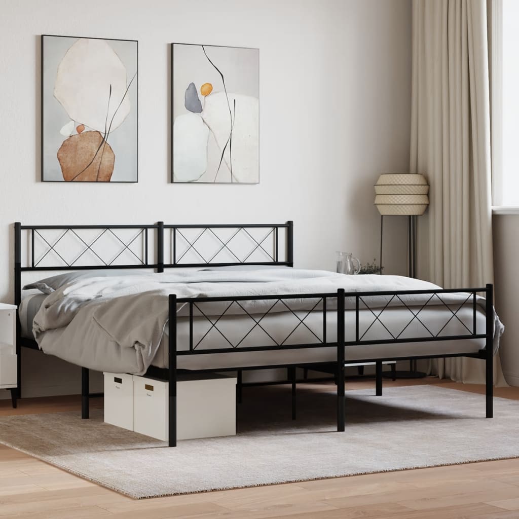 Élégant Lit Métallique 140X190 Blanc-Noir-avec tête de lit et pied de lit-140 x 190 cm-La-Fabrique-Industrielle