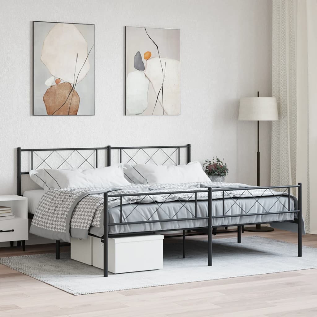 Élégant Lit Métallique 140X190 Blanc-Noir-avec tête de lit et pied de lit-180 x 200 cm-La-Fabrique-Industrielle