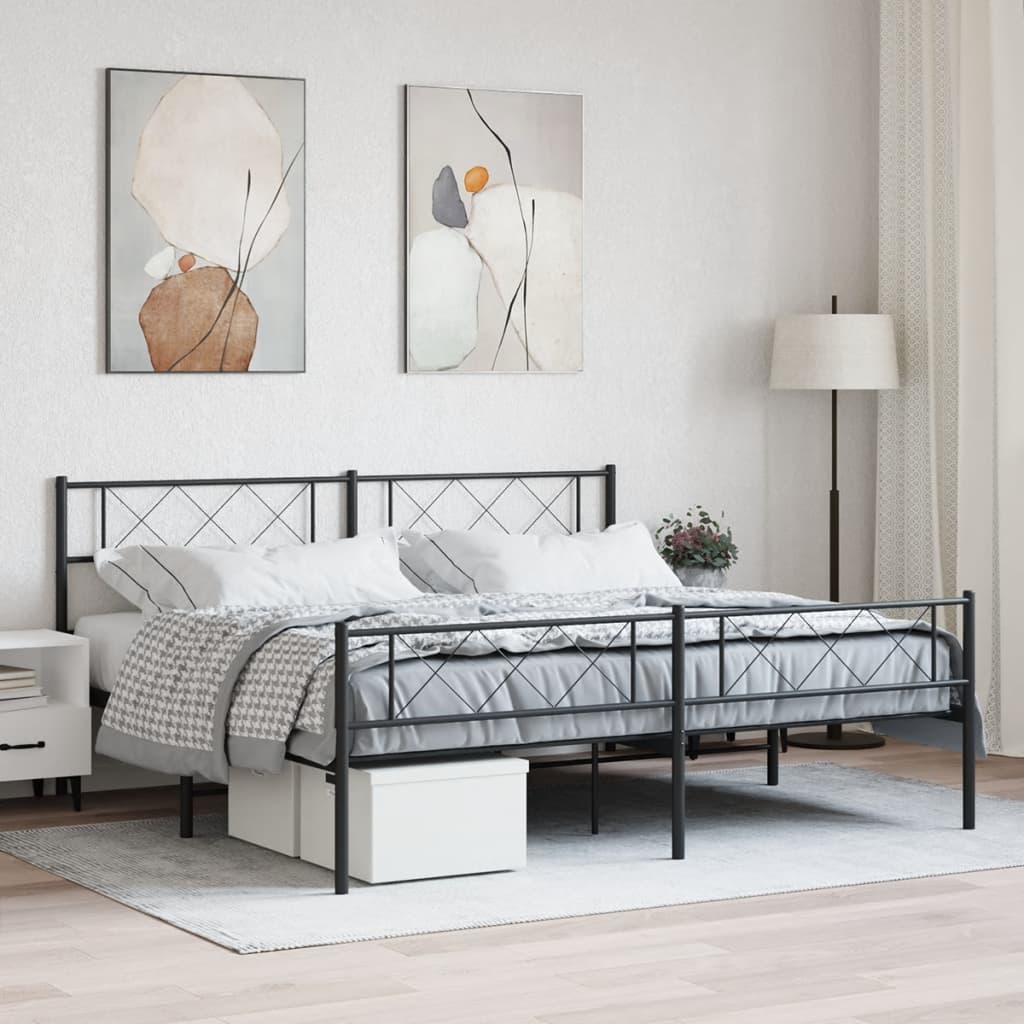 Élégant Lit Métallique 140X190 Blanc-Noir-avec tête de lit et pied de lit-200 x 200 cm-La-Fabrique-Industrielle