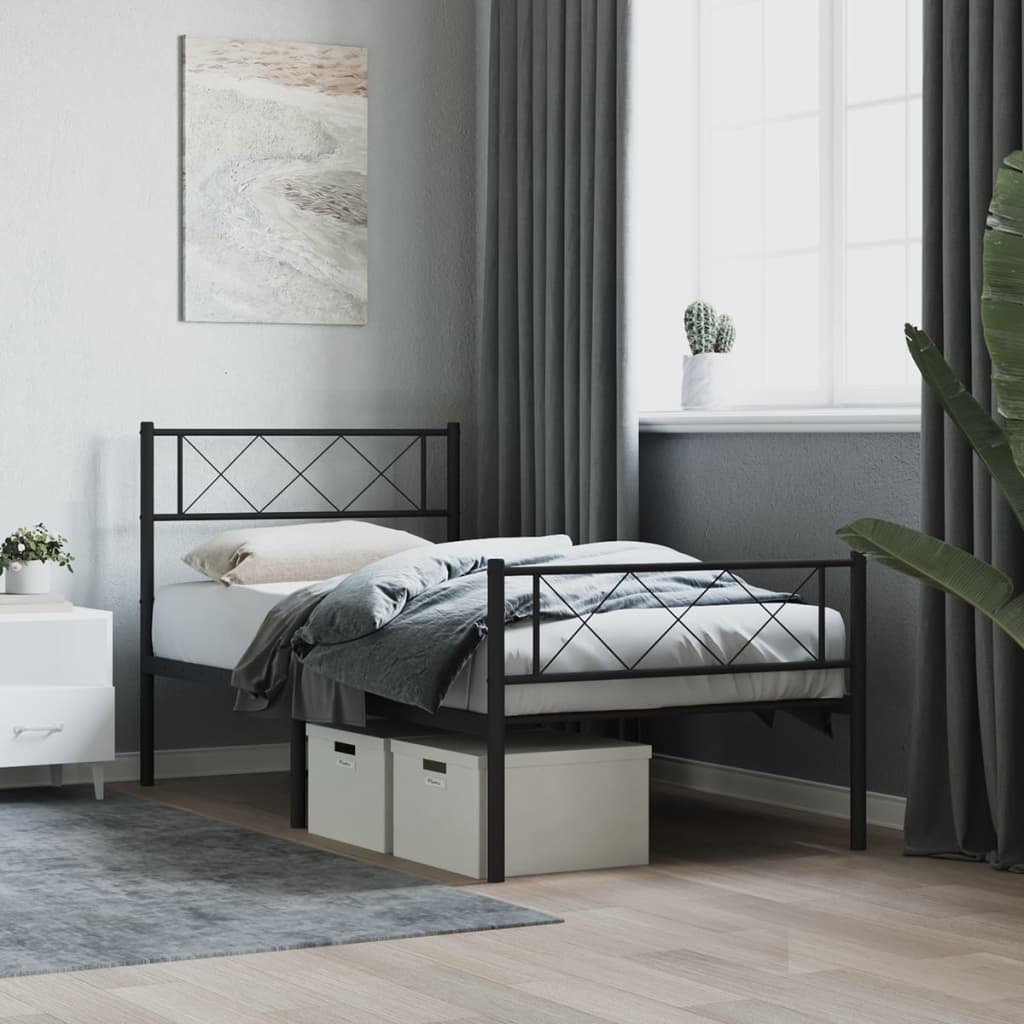 Élégant Lit Métallique 140X190 Blanc-Noir-avec tête de lit et pied de lit-80 x 200 cm-La-Fabrique-Industrielle
