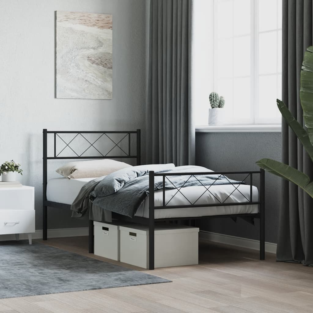 Élégant Lit Métallique 140X190 Blanc-Noir-avec tête de lit et pied de lit-90 x 190 cm-La-Fabrique-Industrielle