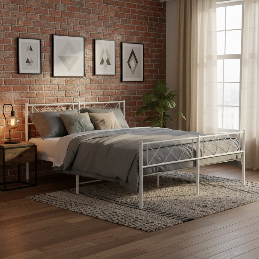 Élégant Lit Métallique 140X190 Blanc